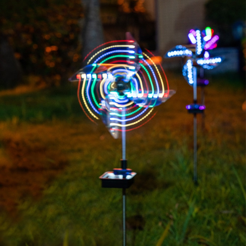 2pcs LED Solar Garden Windmill