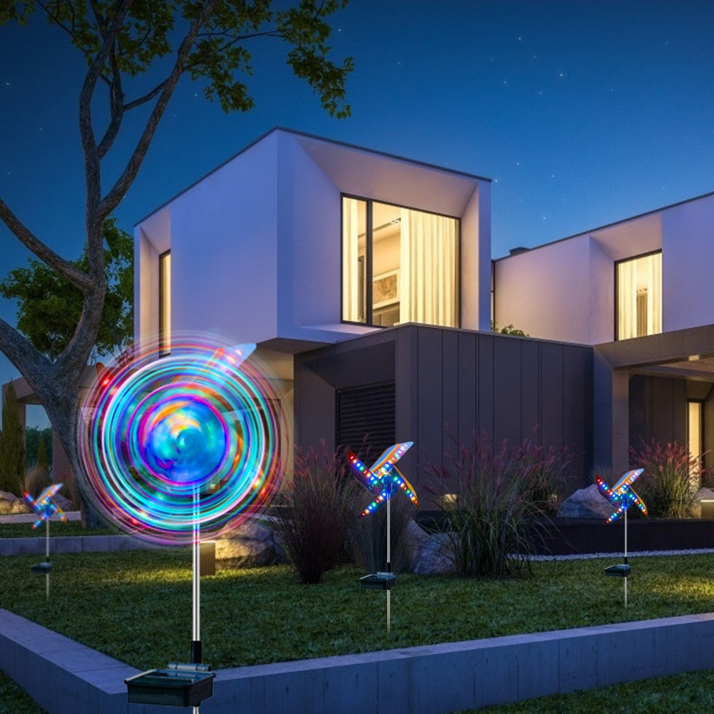 2pcs LED Solar Garden Windmill
