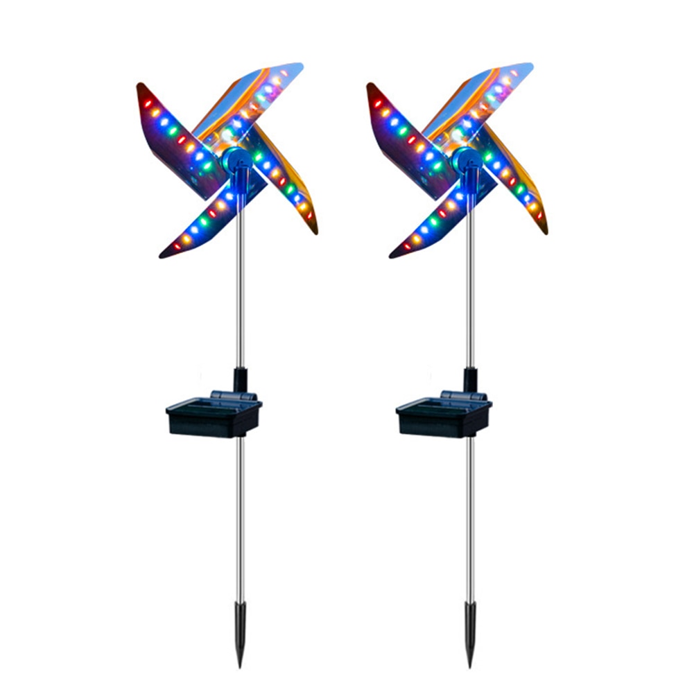 2pcs LED Solar Garden Windmill