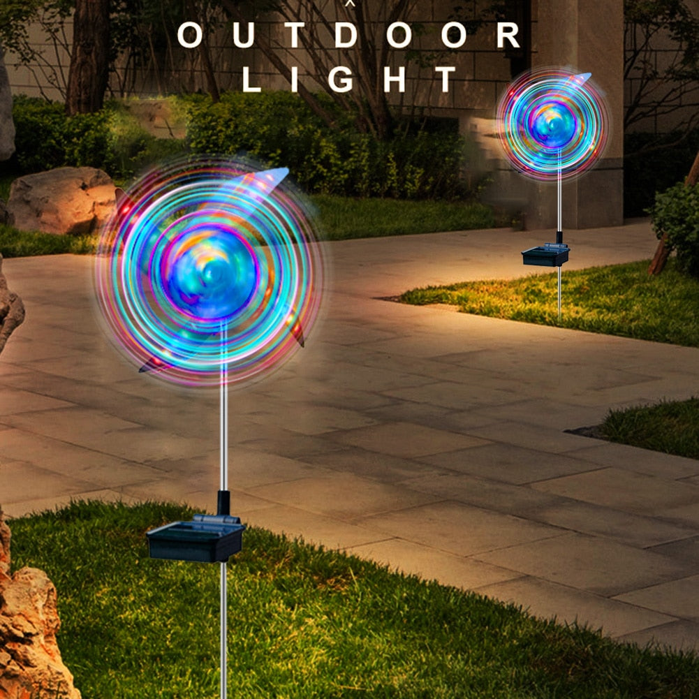 2pcs LED Solar Garden Windmill