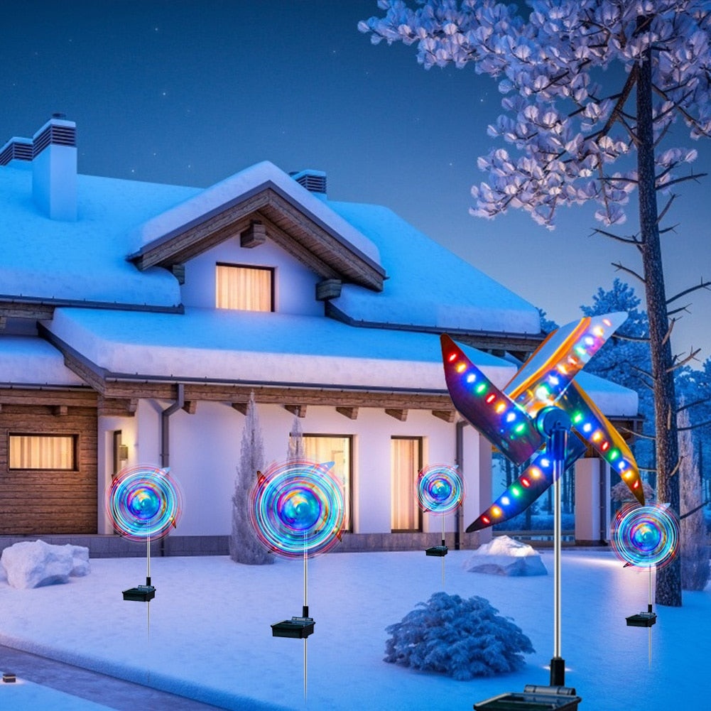 2pcs LED Solar Garden Windmill