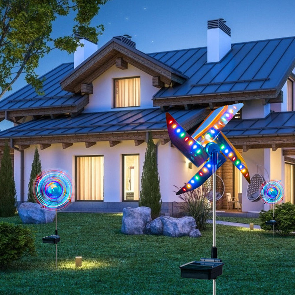 2pcs LED Solar Garden Windmill