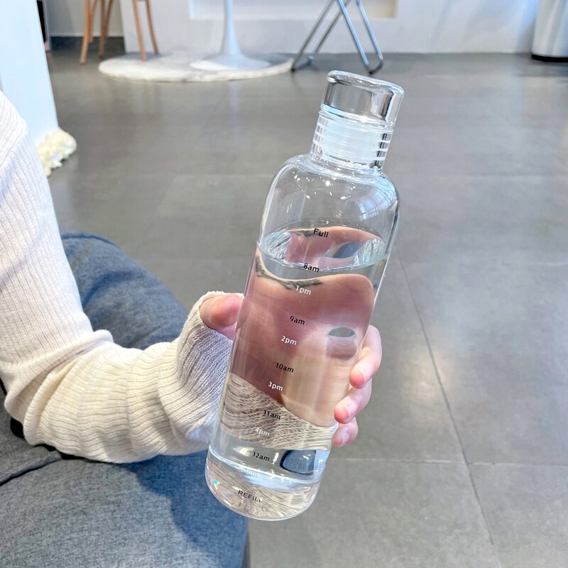 Time Marker Clear Glass Drinking Bottle