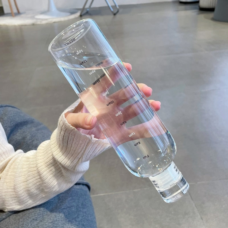 Time Marker Clear Glass Drinking Bottle