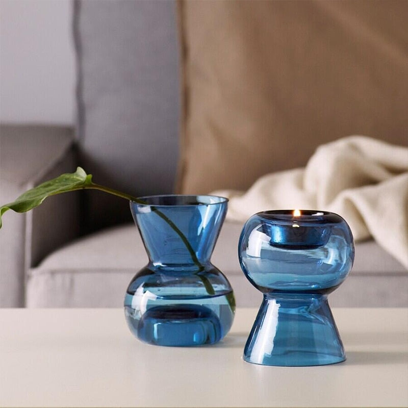 Blue Glass Vase and Candle Holder