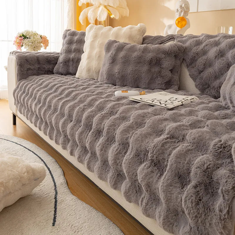 Cosy Plush Solid Color Non-slip Couch Cover