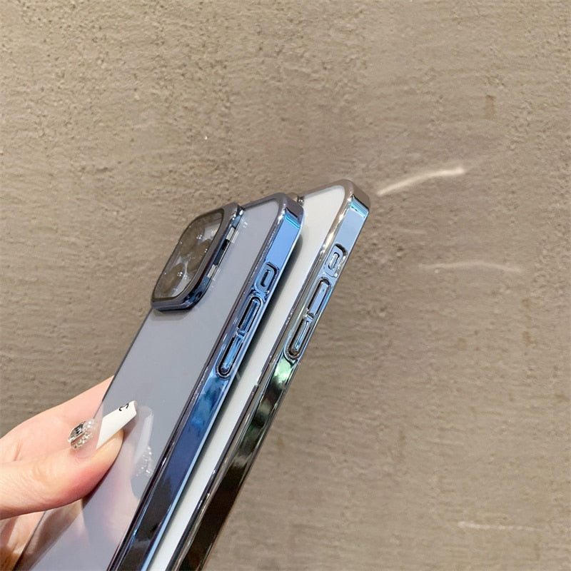 Transparent Electroplated Phone Case with Lens Cover Kickstand