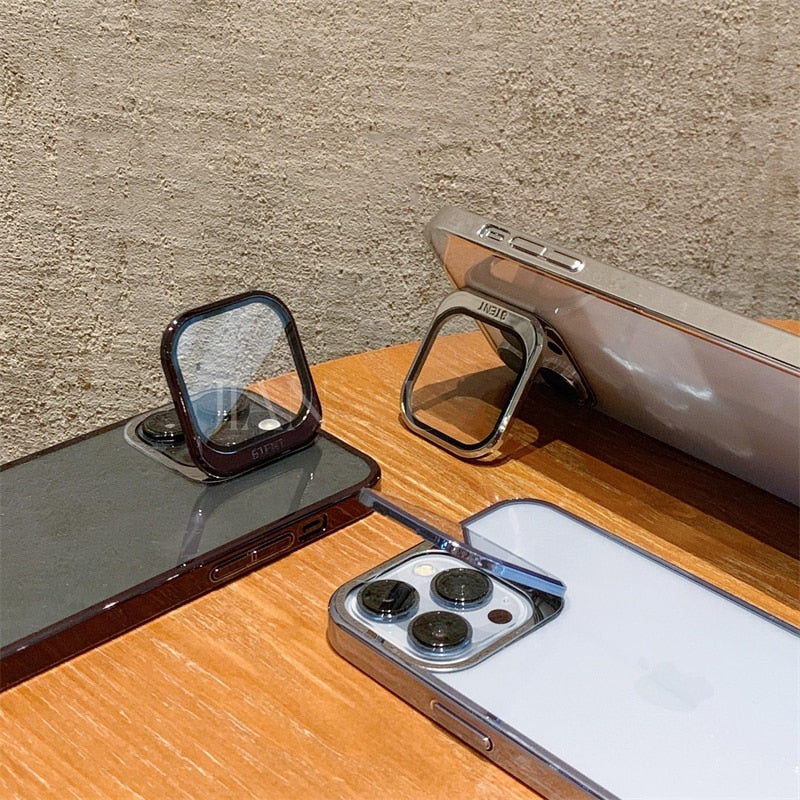 Transparent Electroplated Phone Case with Lens Cover Kickstand