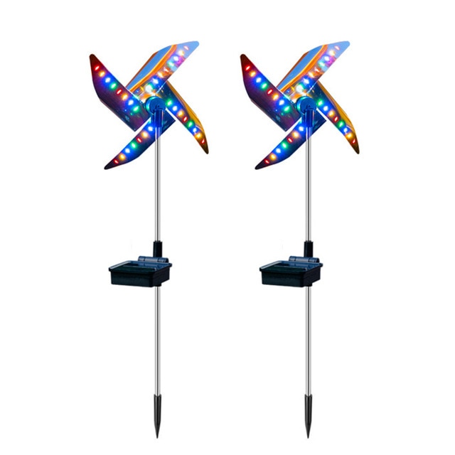 2pcs LED Solar Garden Windmill