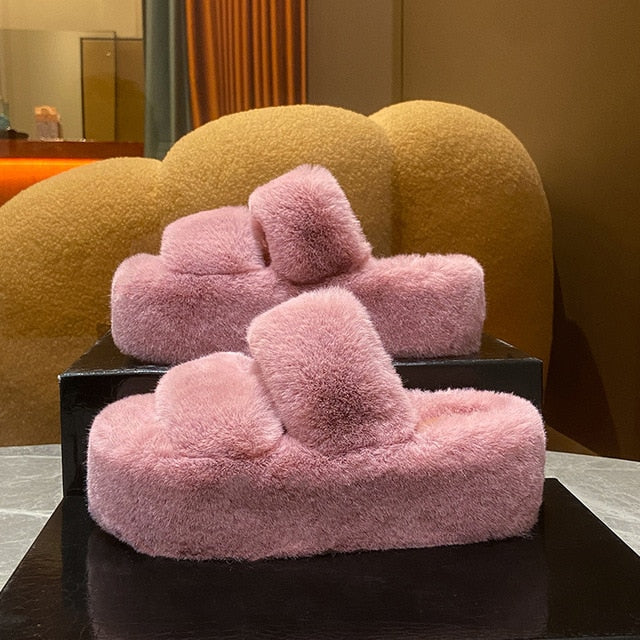Platform Fluffy Slippers