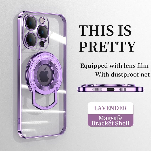 Plating Transparent Magsafe Kickstand iPhone Case