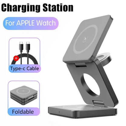 3 In 1 Foldable Magnetic Wireless Charger Stand iPhone AirPods Apple Watch