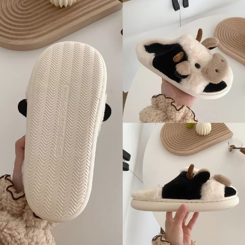 Fluffy cheap cow slippers