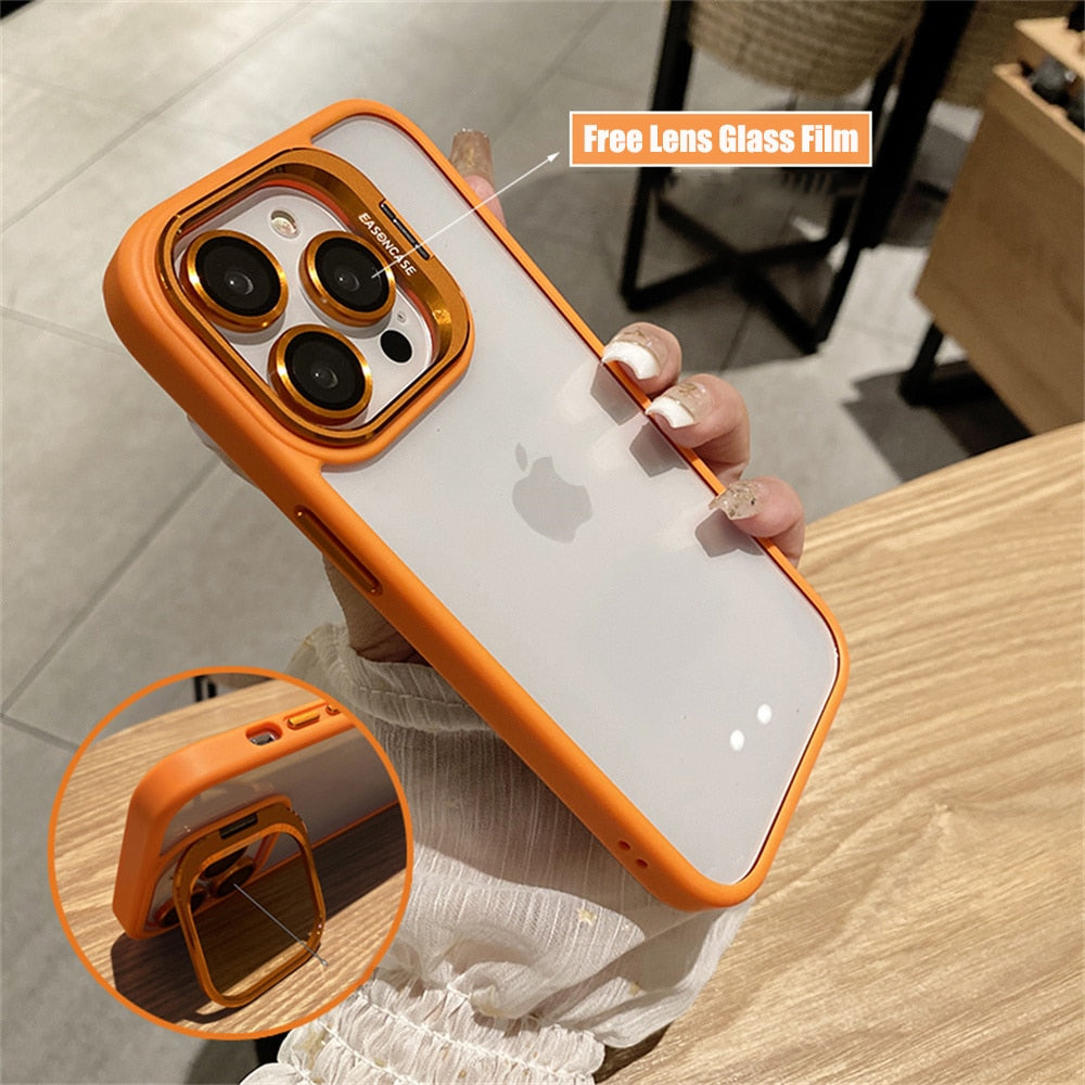 Shockproof Bumper Transparent Lens Cover Stand iPhone Case