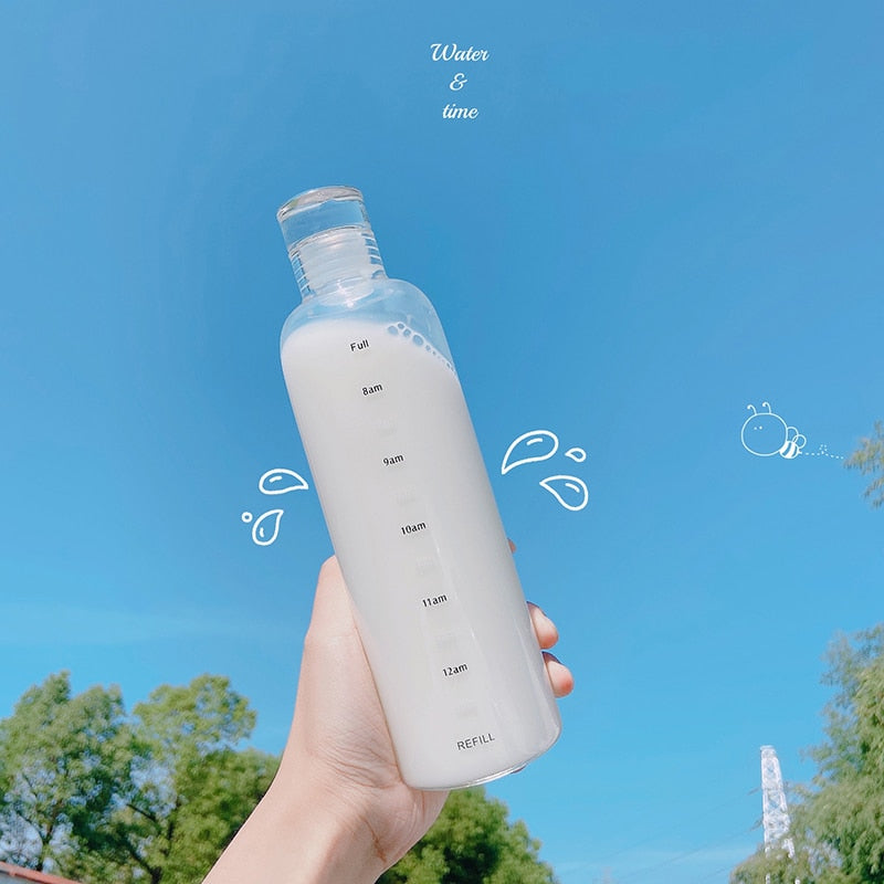 Time Marker Clear Glass Drinking Bottle