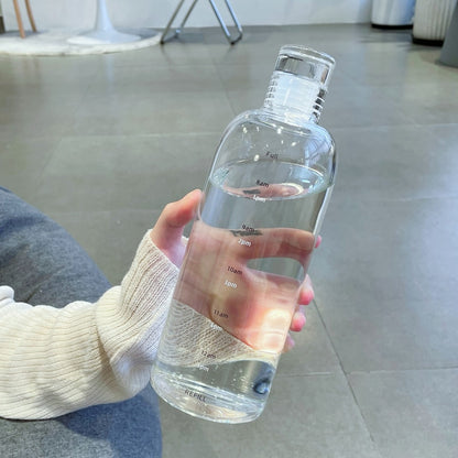 Time Marker Clear Glass Drinking Bottle