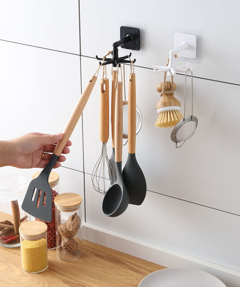 Punch free Wall Rotatable Hook Organizer