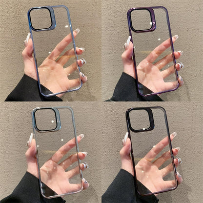 Transparent Electroplated Phone Case with Lens Cover Kickstand