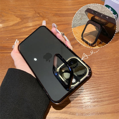 Transparent Electroplated Phone Case with Lens Cover Kickstand