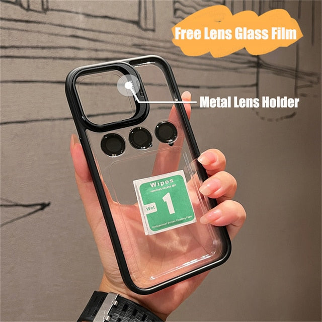 Shockproof Bumper Transparent Lens Cover Stand iPhone Case