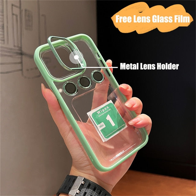 Shockproof Bumper Transparent Lens Cover Stand iPhone Case