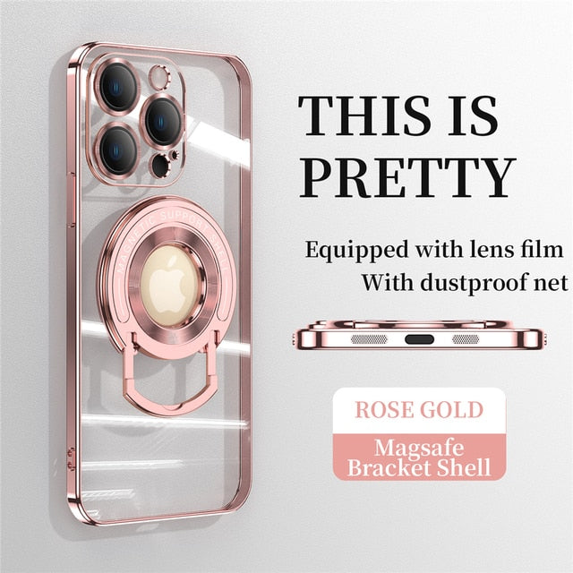 Plating Transparent Magsafe Kickstand iPhone Case